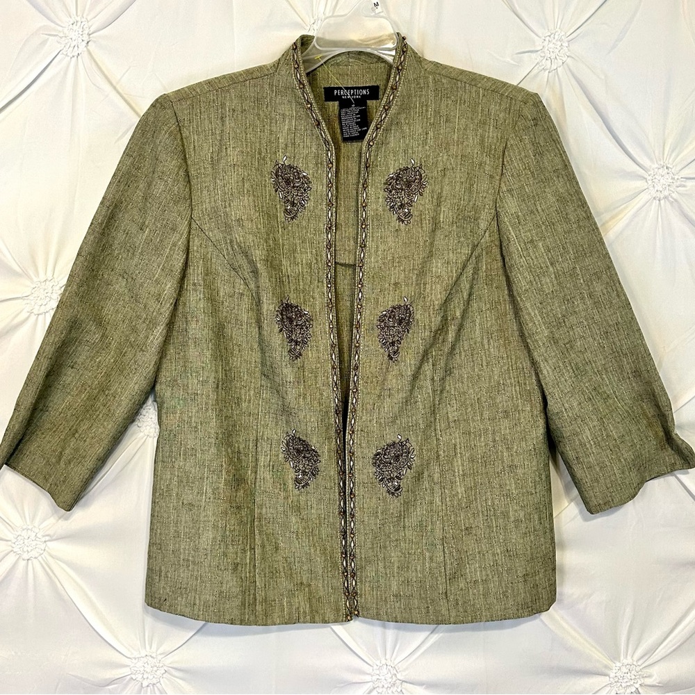 Womens Sage Green Embroidered Blazer Jacket Size 12